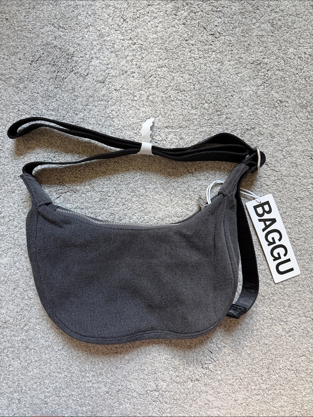 BAGGU Washed Black Denim Small Crescent Bag